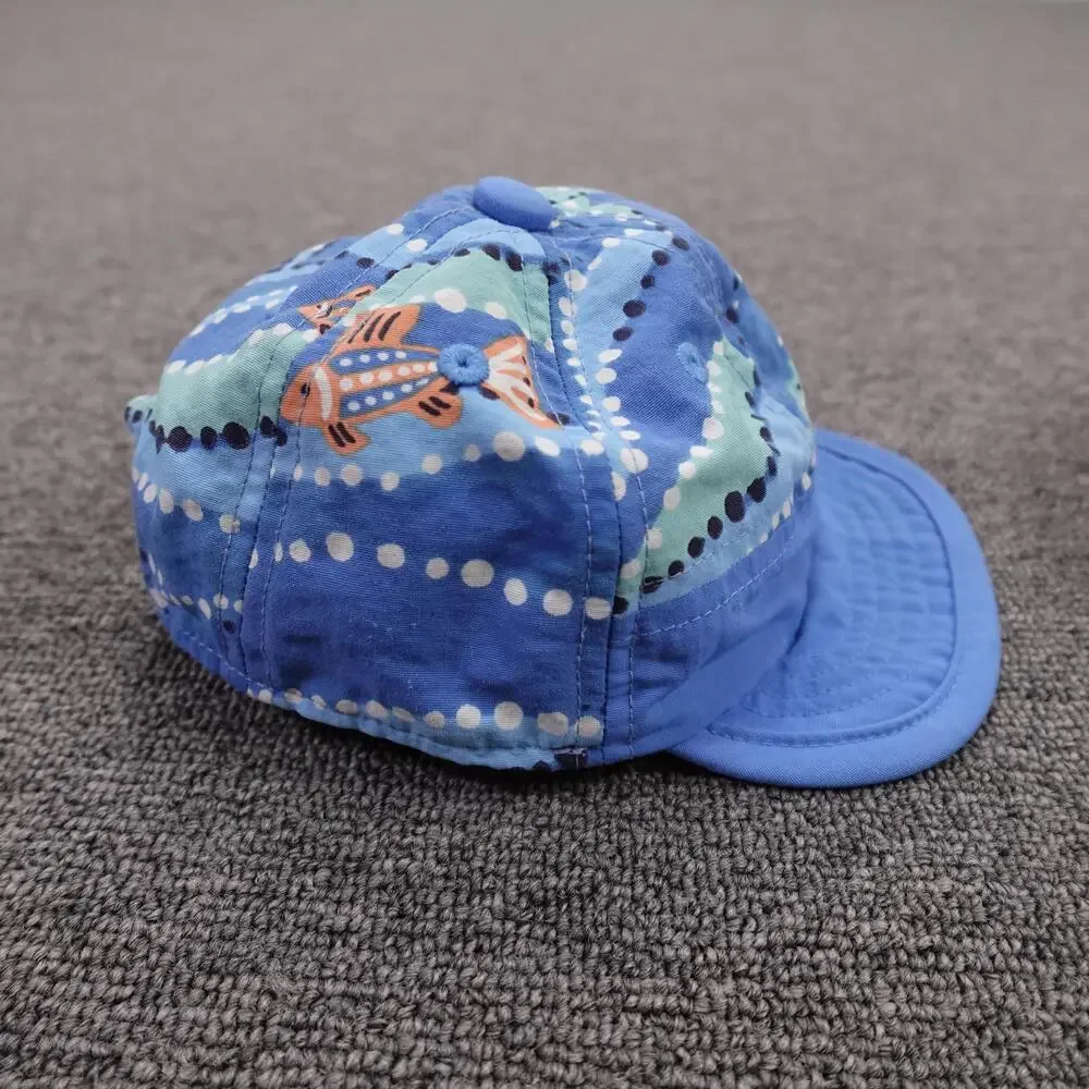 Patagonia Hat Cap Strap Back Boys 0-6 Months Blue Fish Print Nylon Summer Infant